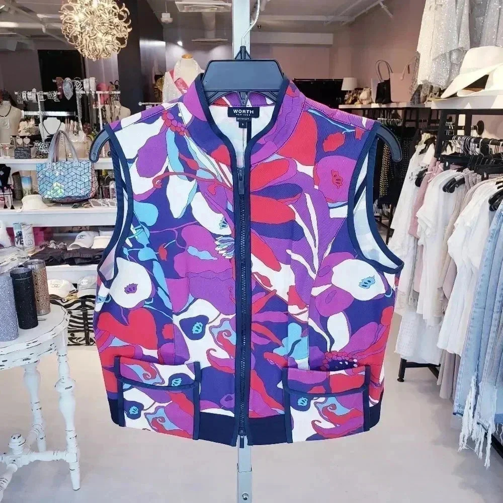Worth New York Tahitian Floral Denim Vest